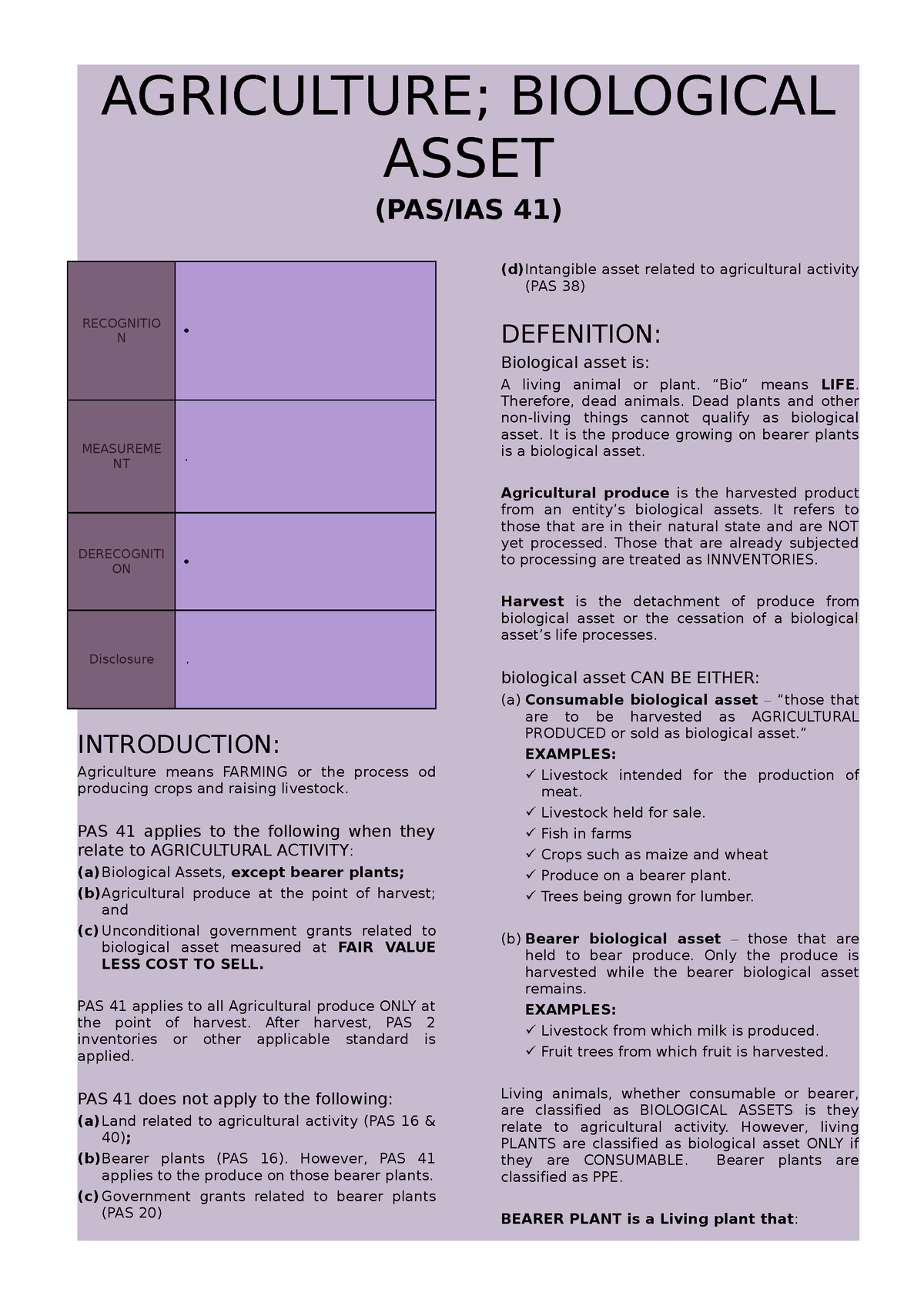 Agriculture PAS 41 - Accounting - Accountancy - Studocu