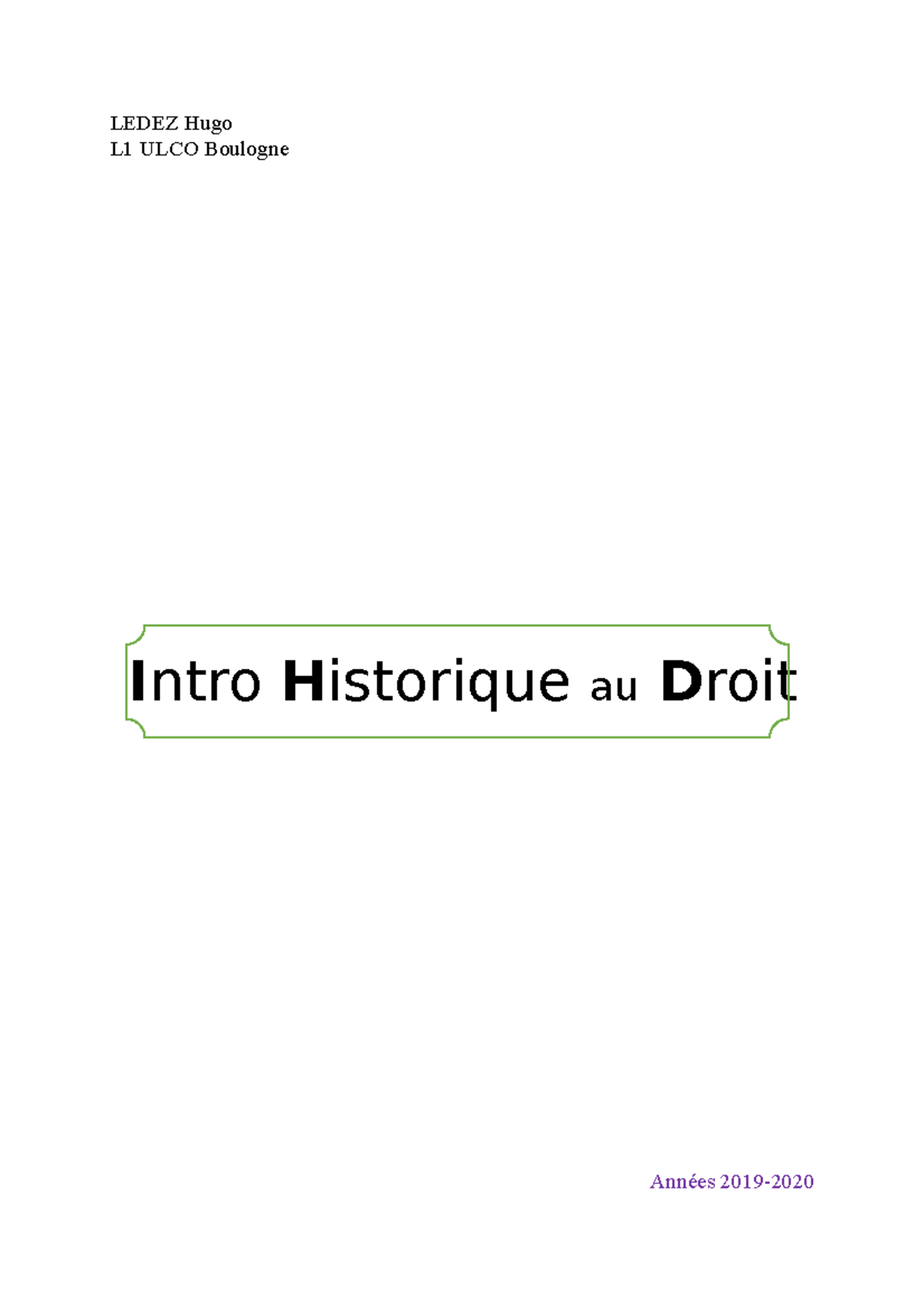 Cours - Histoire Du Droit - ####### LEDEZ Hugo ####### L1 ULCO Boulogne ...