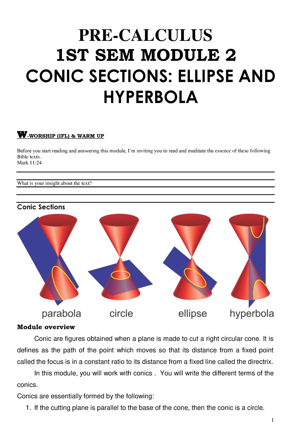 Pre Calculus Conic Sections Ellipse And Hyperbola - PRE-CALCULUS 1ST ...