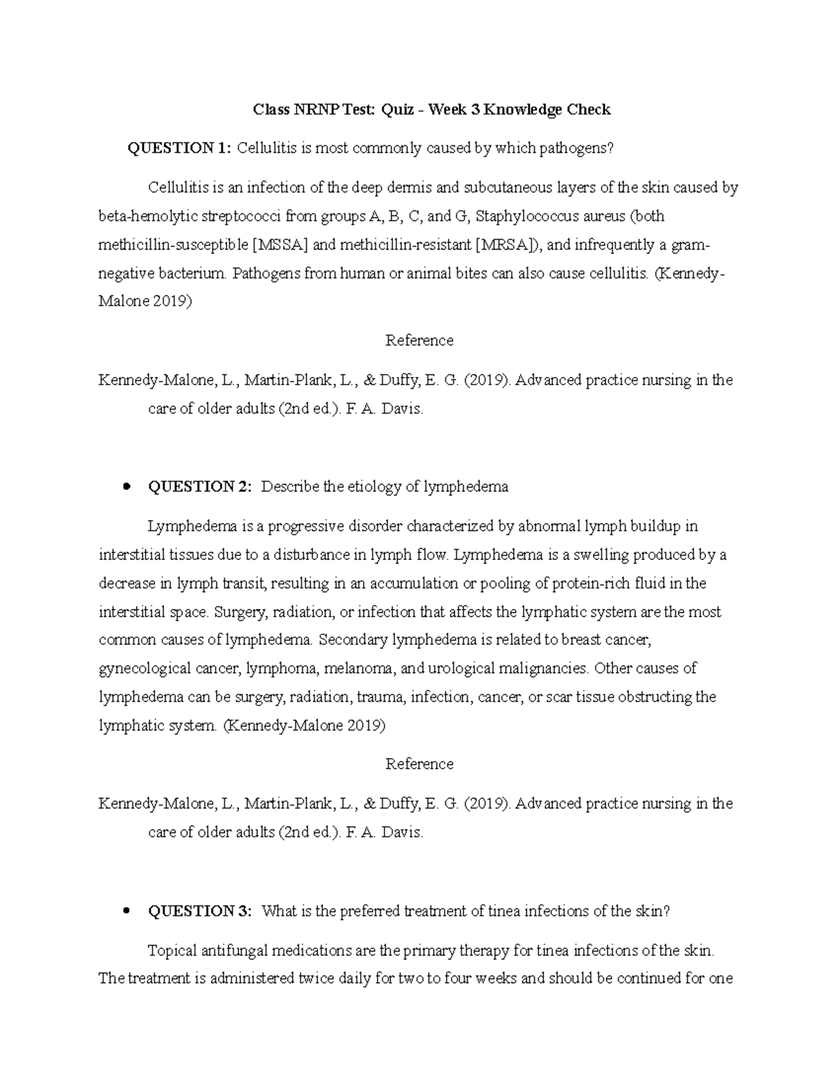 Quiz Week 3 Knowledge Check Class NRNP Test Quiz Week 3