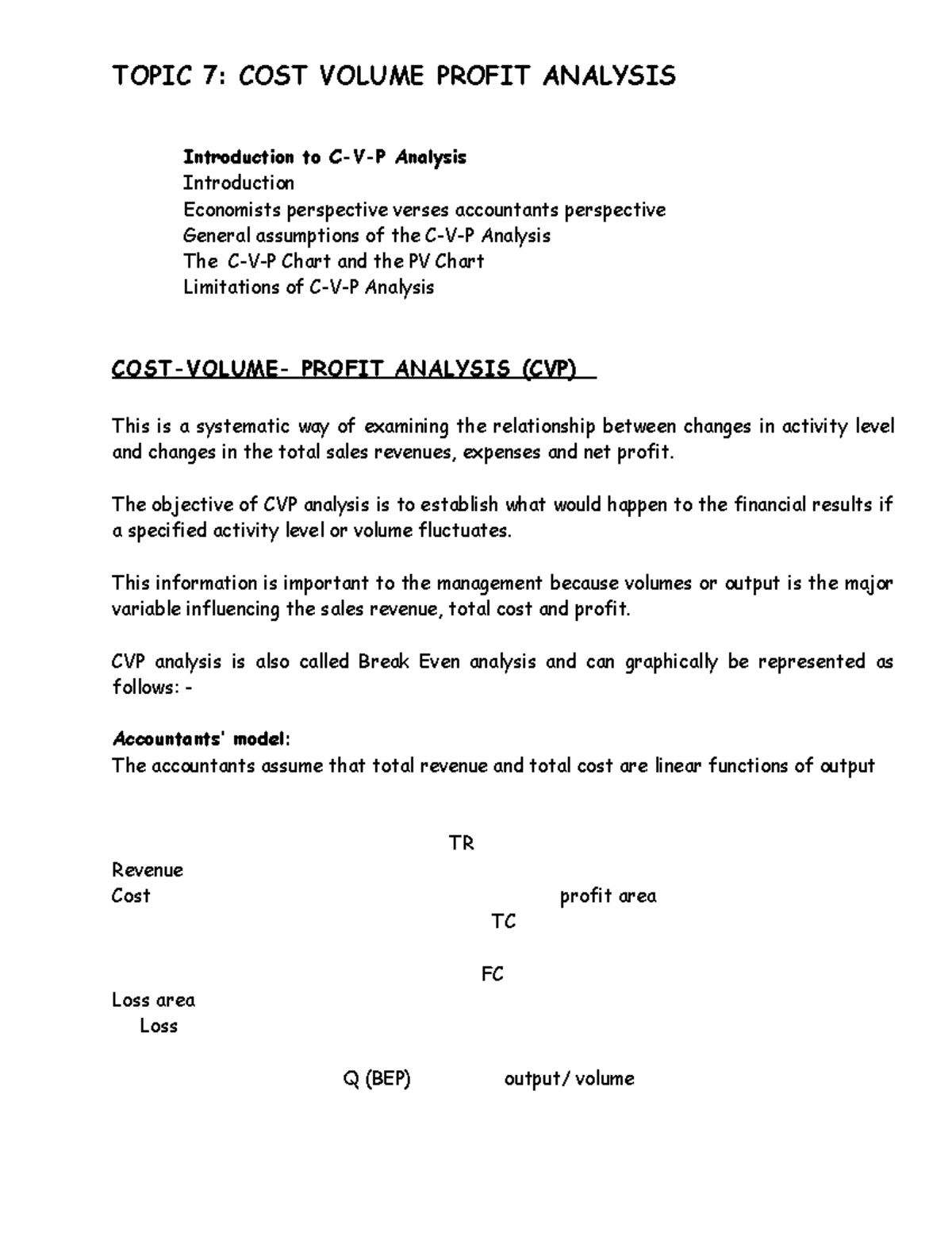 Topic 7 C-V-P Analysis - Lecture Notes for use in Certificate and ...