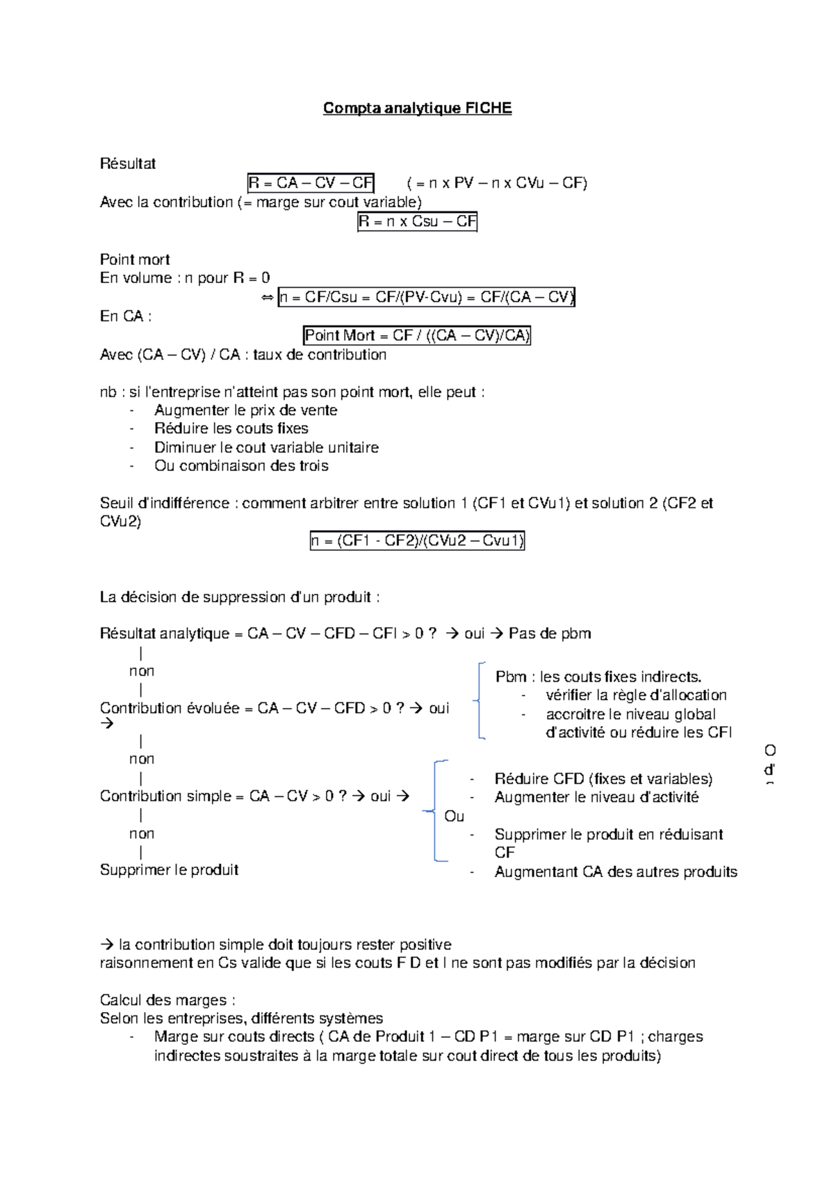 Compta Analytique Fiche Studocu