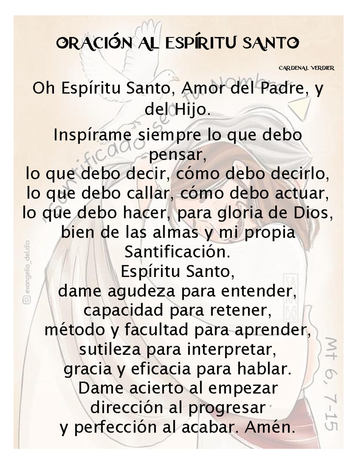Oracion al espiritu santo - Oración al Espíritu Santo Cardenal Verdier ...