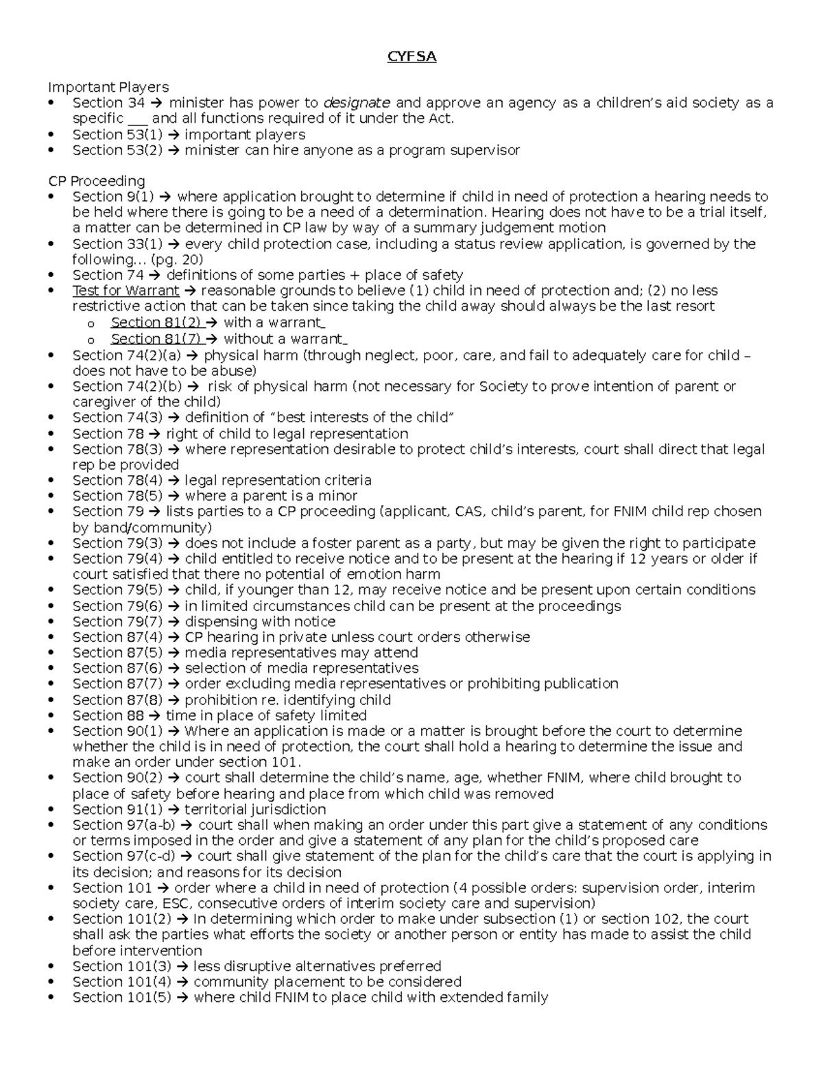 Statutoty Sections - CYFSA Important Players Section 34 minister has ...