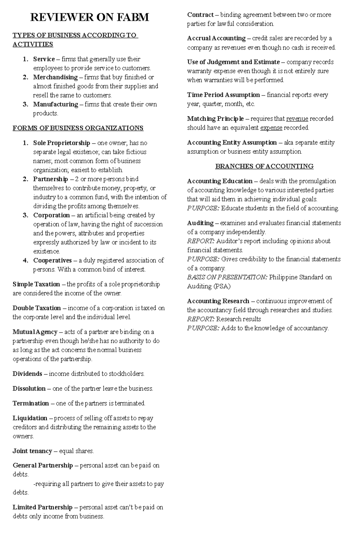 Fundamentals OF Accounting AND Business Management - REVIEWER ON FABM ...