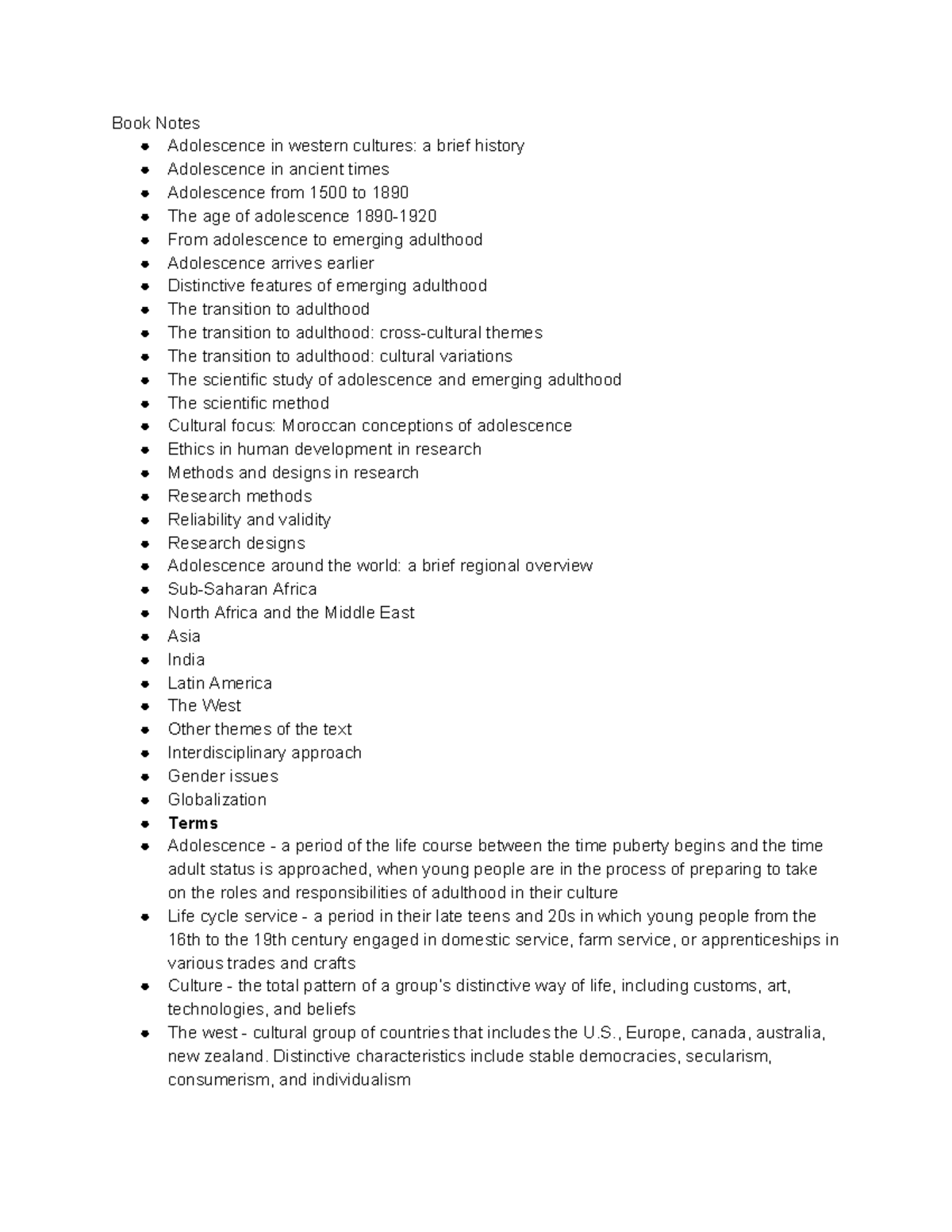 Chapter 1 Introductions - Book Notes Adolescence in western cultures: a ...