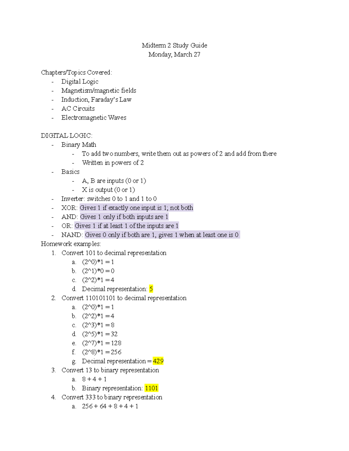 Midterm 2 Study Guide - Midterm 2 Study Guide Monday, March 27 Chapters ...