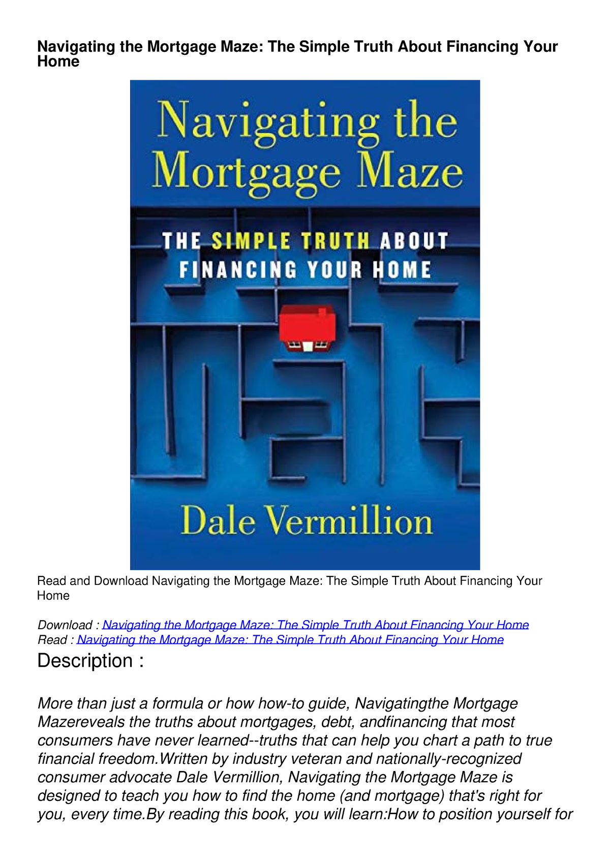 READ [PDF] Navigating The Mortgage Maze: The Simple Truth About ...