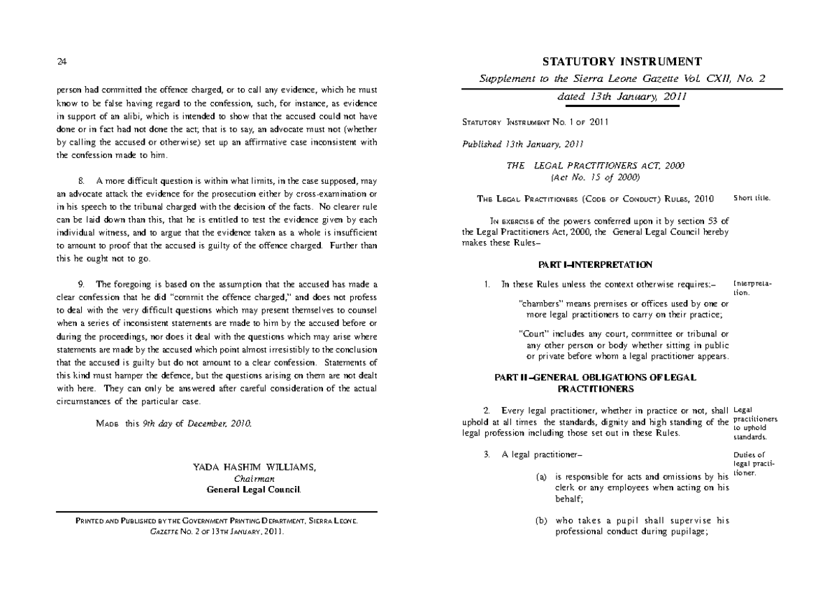 The Legal Practioners Act 2011 - tion- S TATUTORY INSTRUMENT N O. 1 OF ...