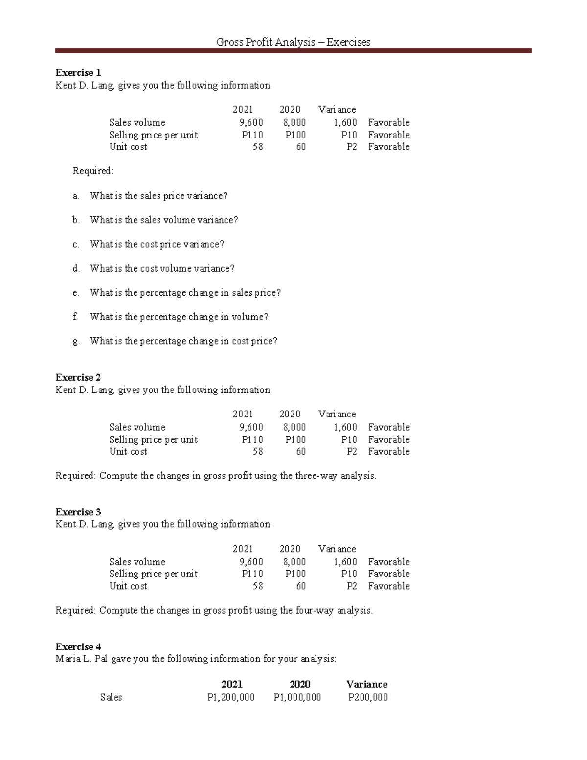 Gross Profit Variation Analysis Questions - Gross Profit Analysis ...
