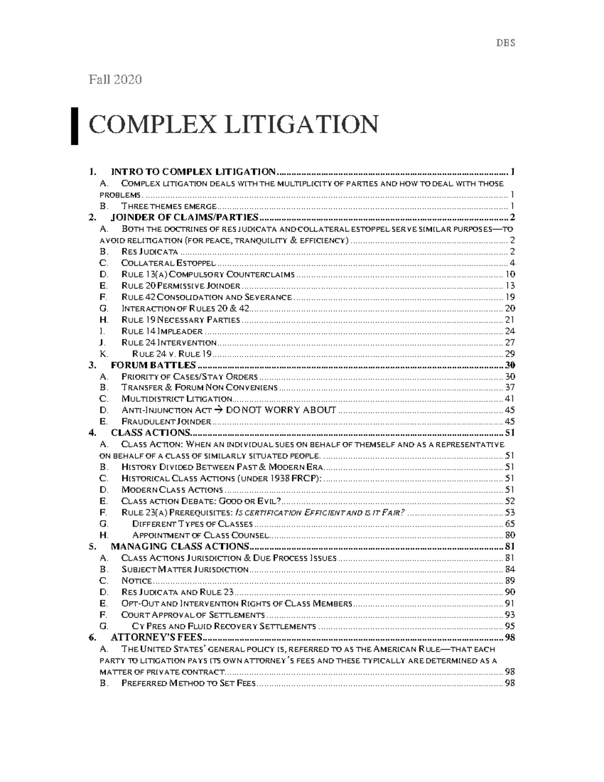 Complex Litigation Outline DBS Fall 2020 - DBS A. THE UNITED STATES ...
