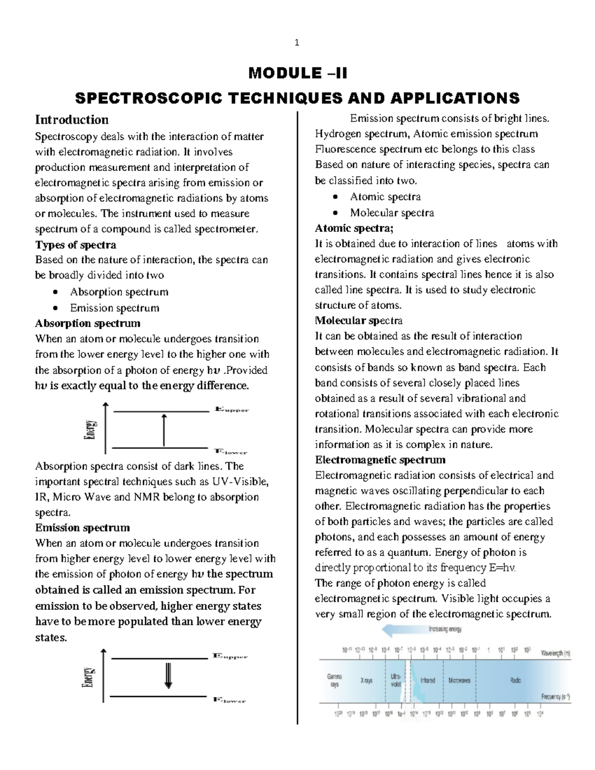 Module 2 handout pdf - Notes for Spectroscopic Techinques and ...