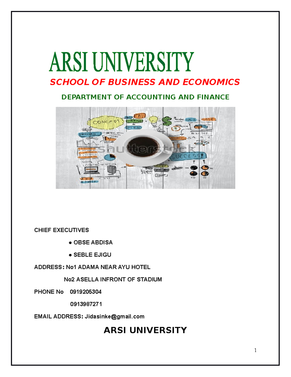 Business Plan cafe SCHOOL OF BUSINESS AND ECONOMICS DEPARTMENT OF ACCOUNTING AND