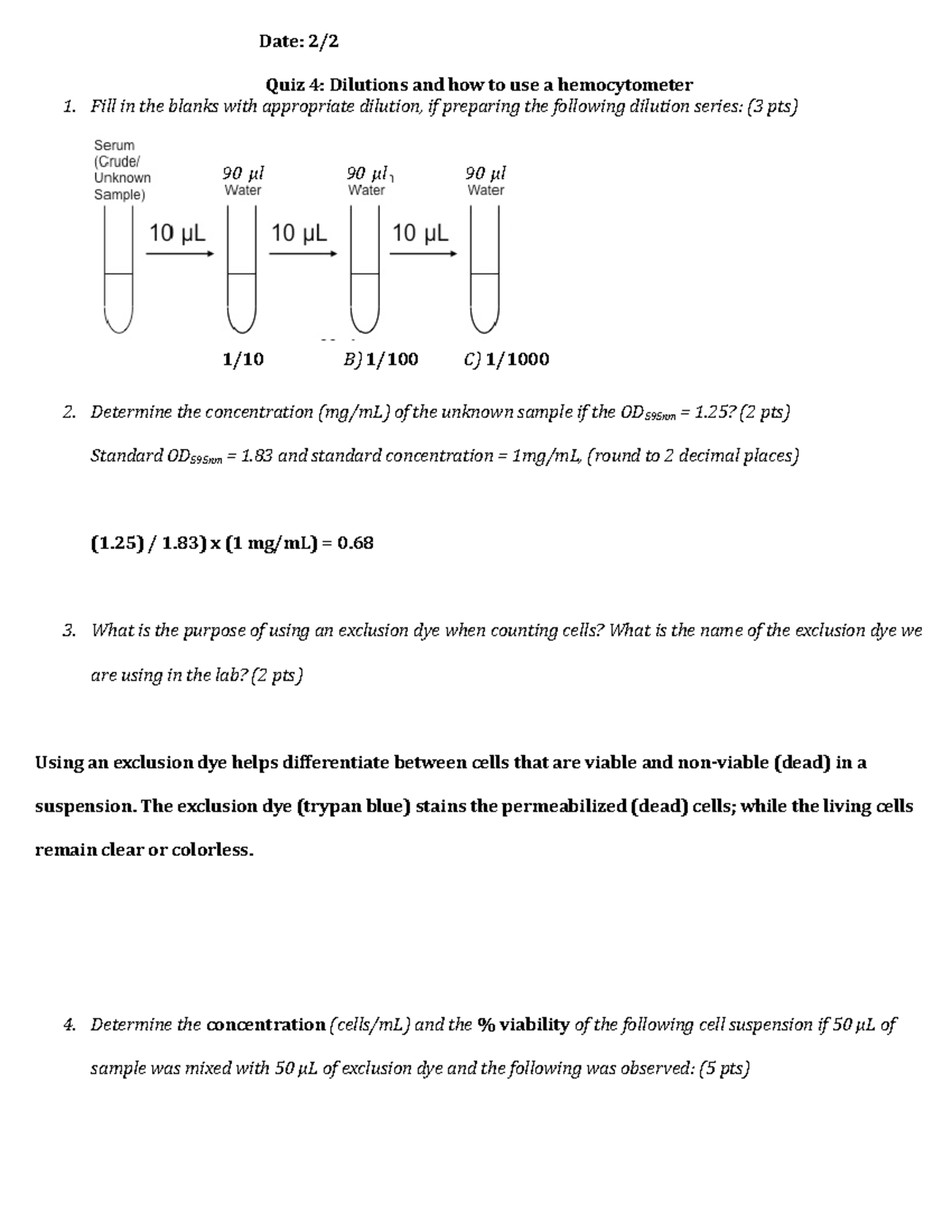 Quiz 4 Dilutions And How To Use A Hemocytometer New - 90 μl 90 μl 1/10 ...