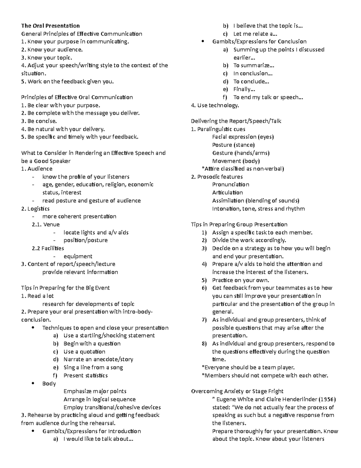 Purpcom 2 - Lecture notes 3-7 - The Oral Presentation General ...