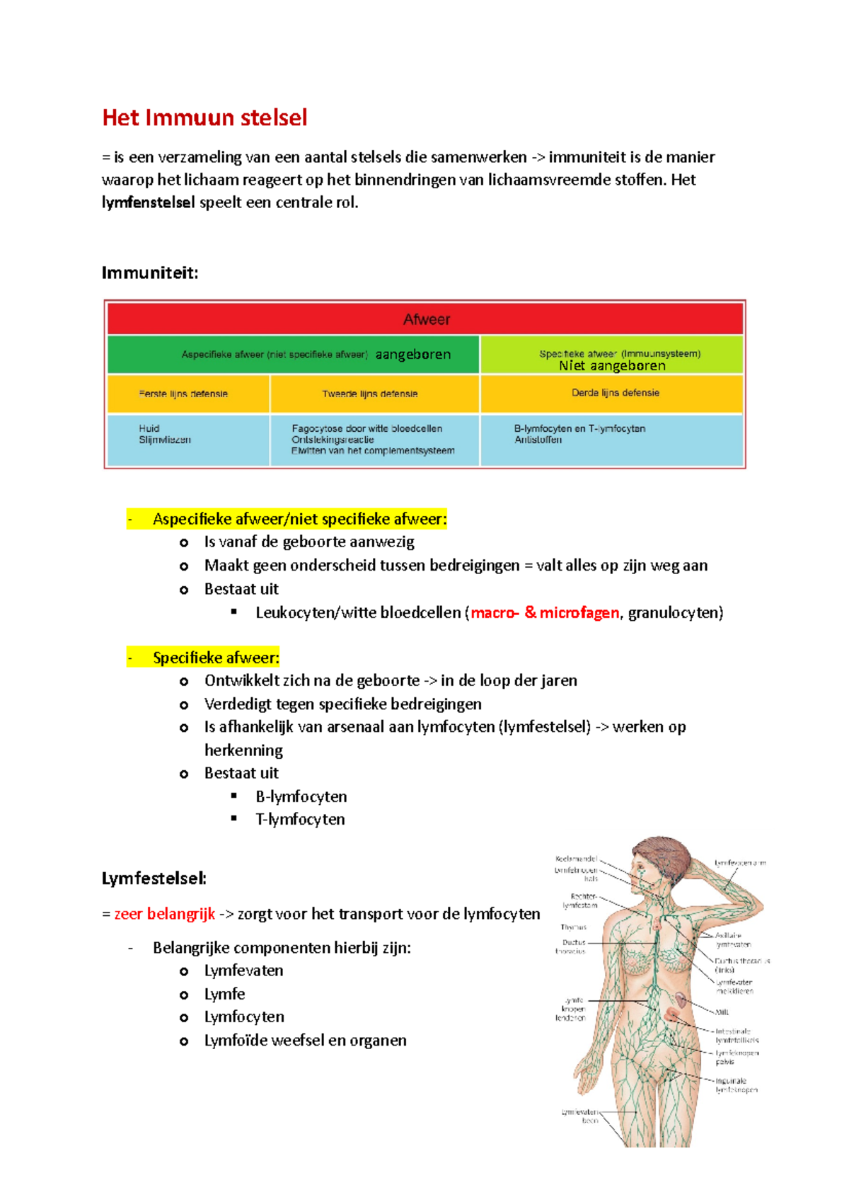 Het Immuun Stelsel Het Lymfenstelsel Speelt Een Centrale Rol Immuniteit Aspecifieke Afweer