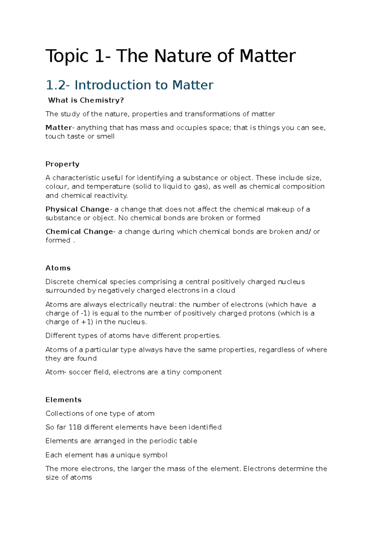 Topic 1- The Nature of Matter - These include size, colour, and ...