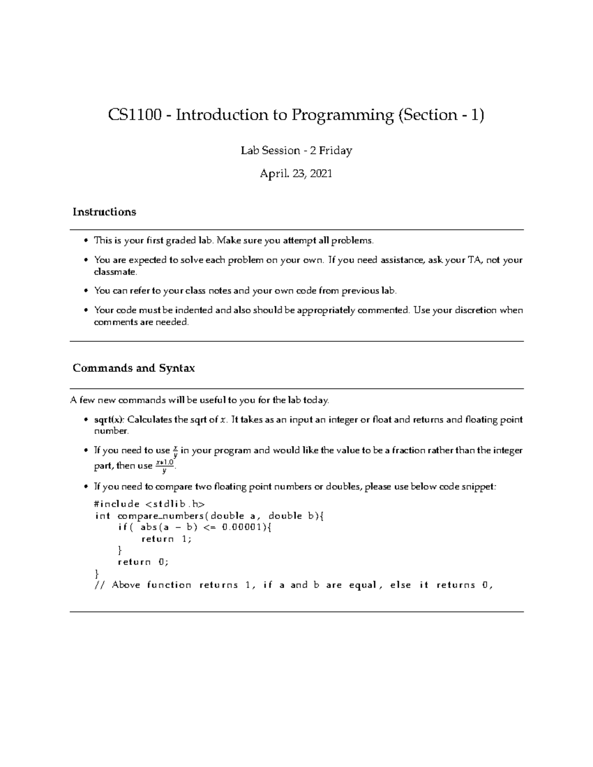 Lab2-fri - Very Helpful Notes - CS1100 - Introduction To Programming ...