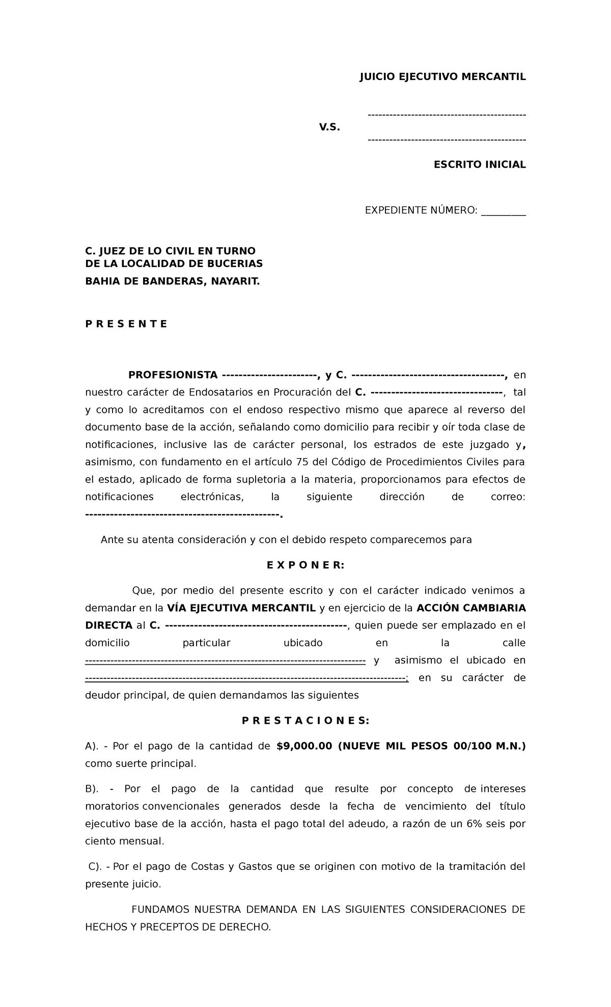 Demanda Juicio Ejecutivo Mecantil Bahia DE Banderas - JUICIO EJECUTIVO ...