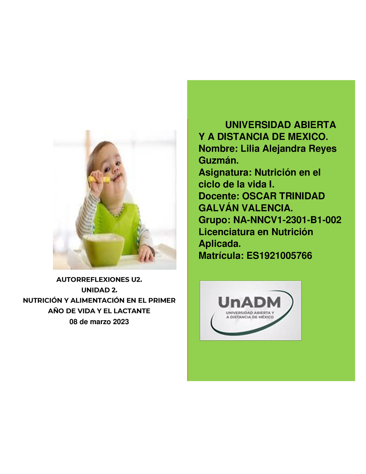 NCV1 U2 ATR LIRG - RESUMEN - AUTORREFLEXIONES U2. UNIDAD 2. NUTRICI”N Y ...