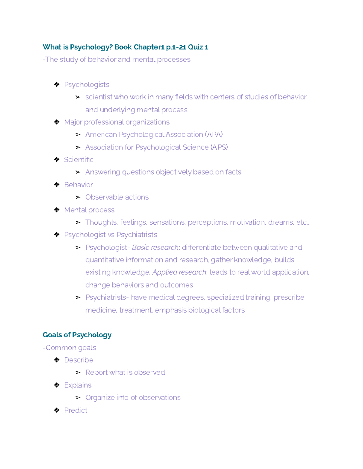 Chapter 1 Lecture Notes Psych 101 - What Is Psychology? Book Chapter1 P ...