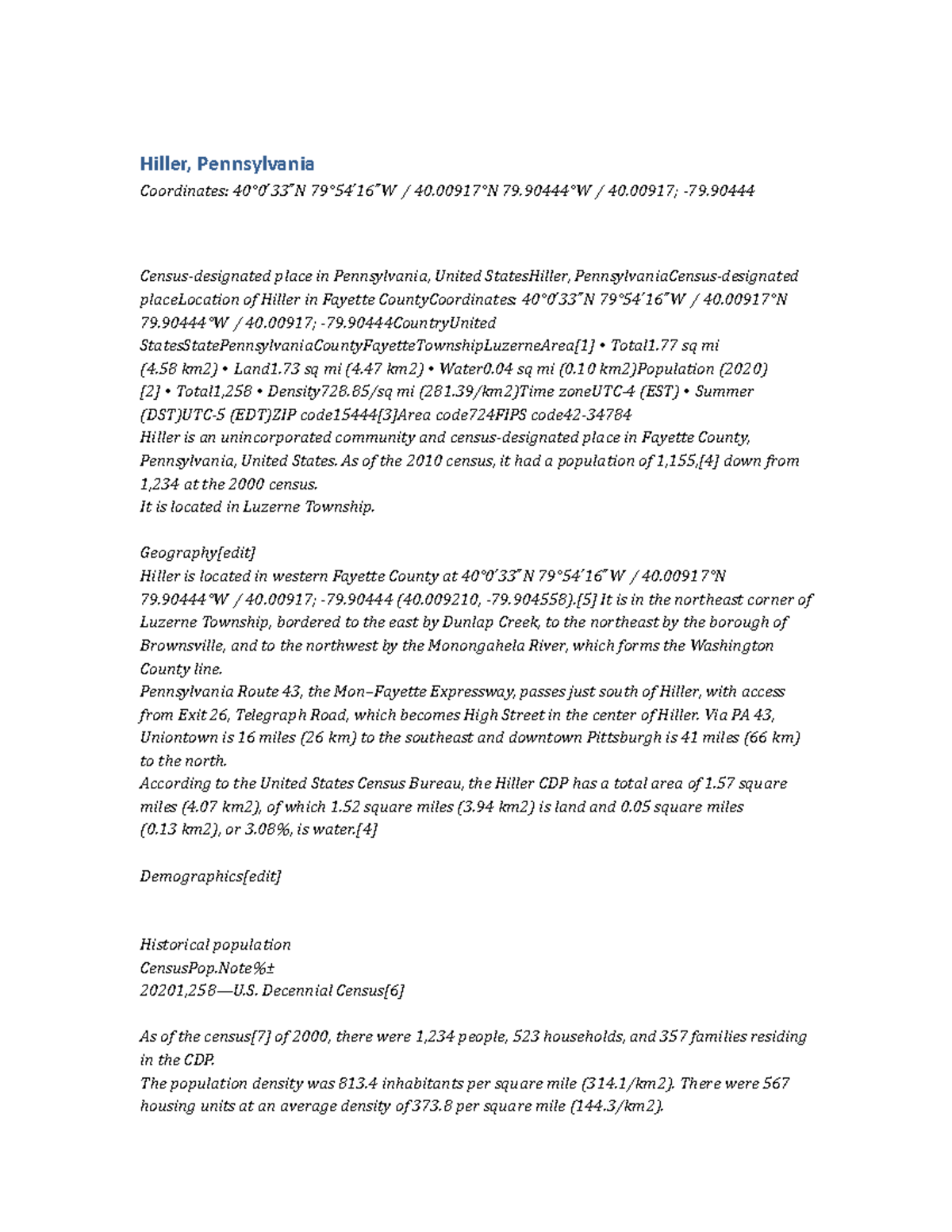 File9 How to understand english Hiller, Pennsylvania Coordinates