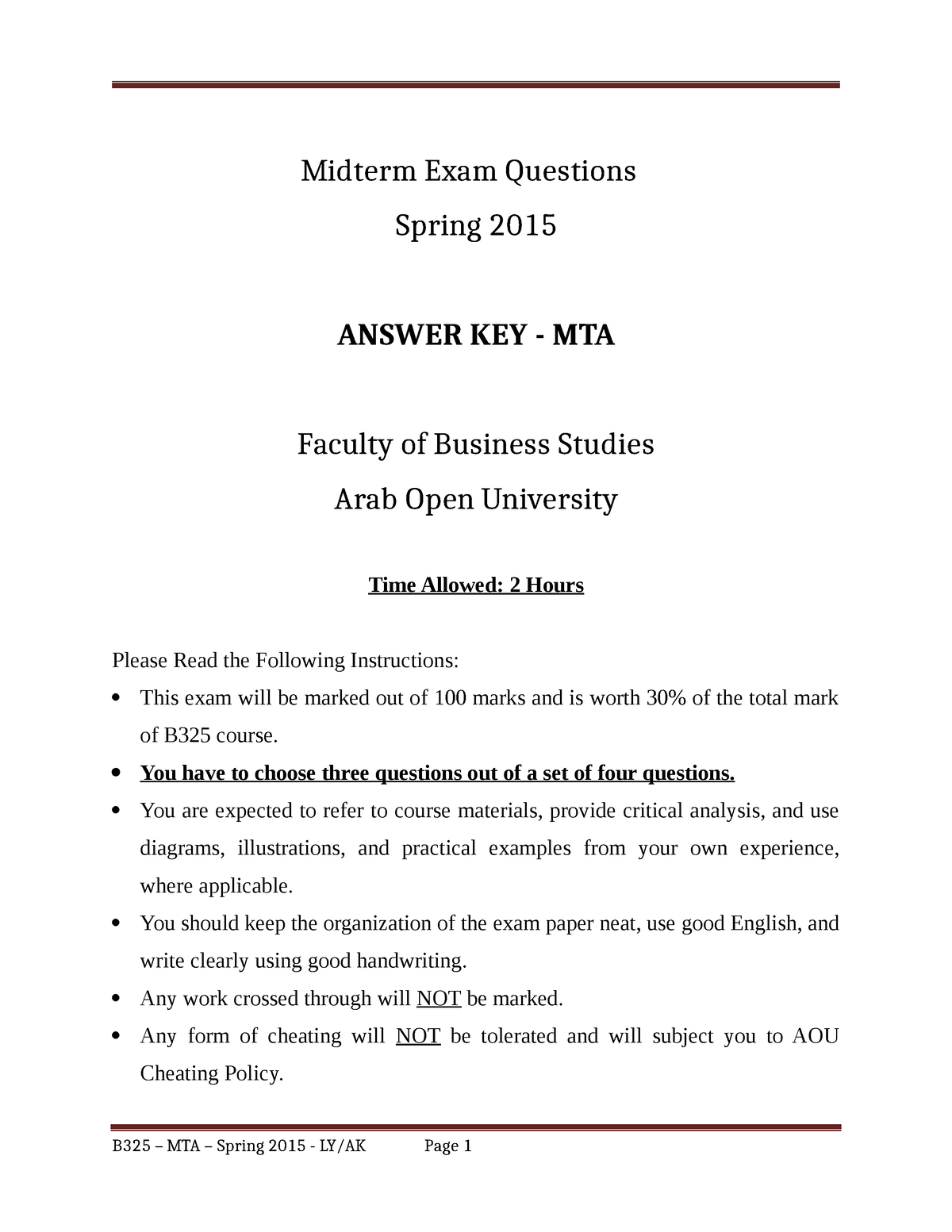 B325 Midterm Exam Sample Answer Key Original Midterm - Midterm Exam ...