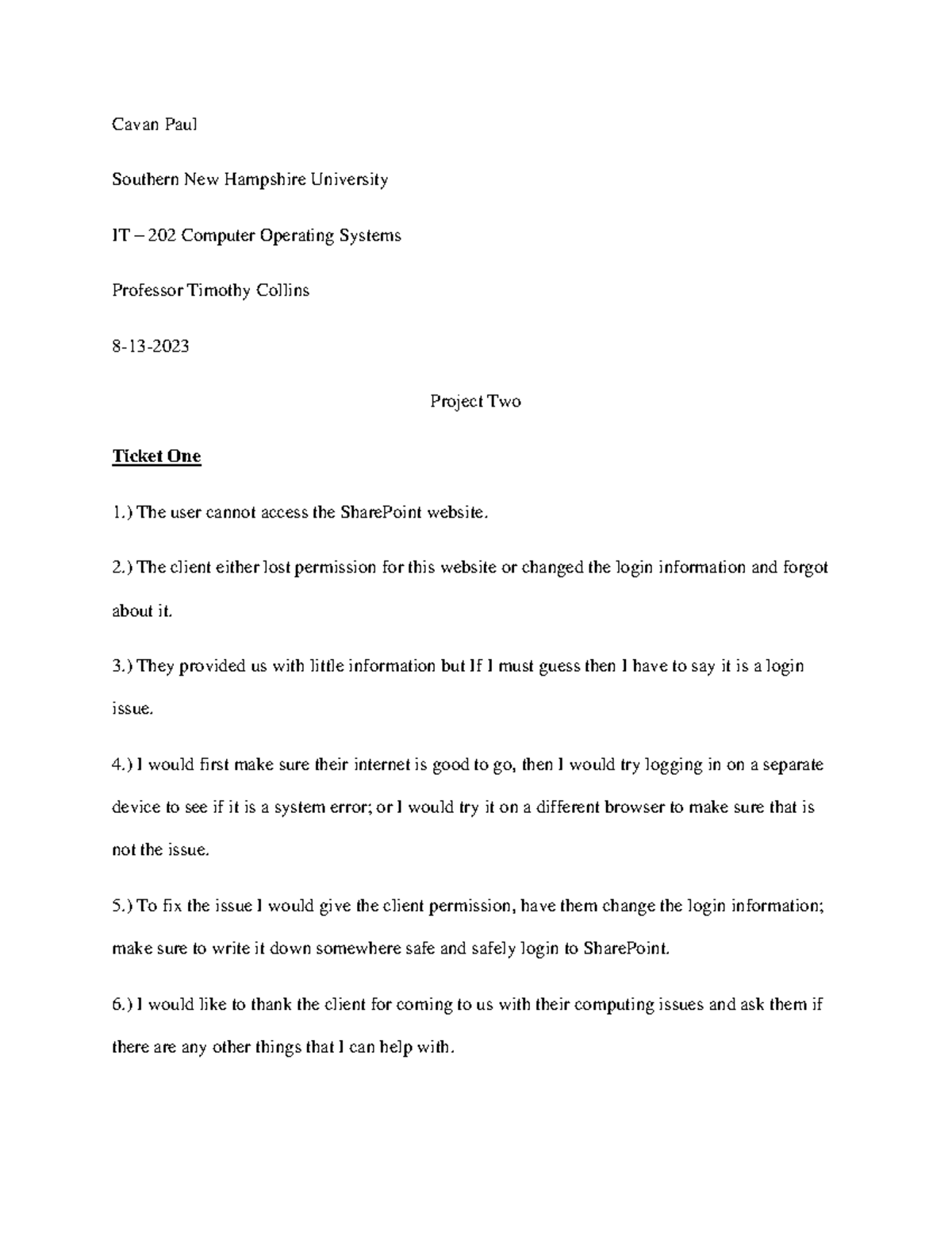 Project Two - Cavan Paul Southern New Hampshire University IT – 202 ...