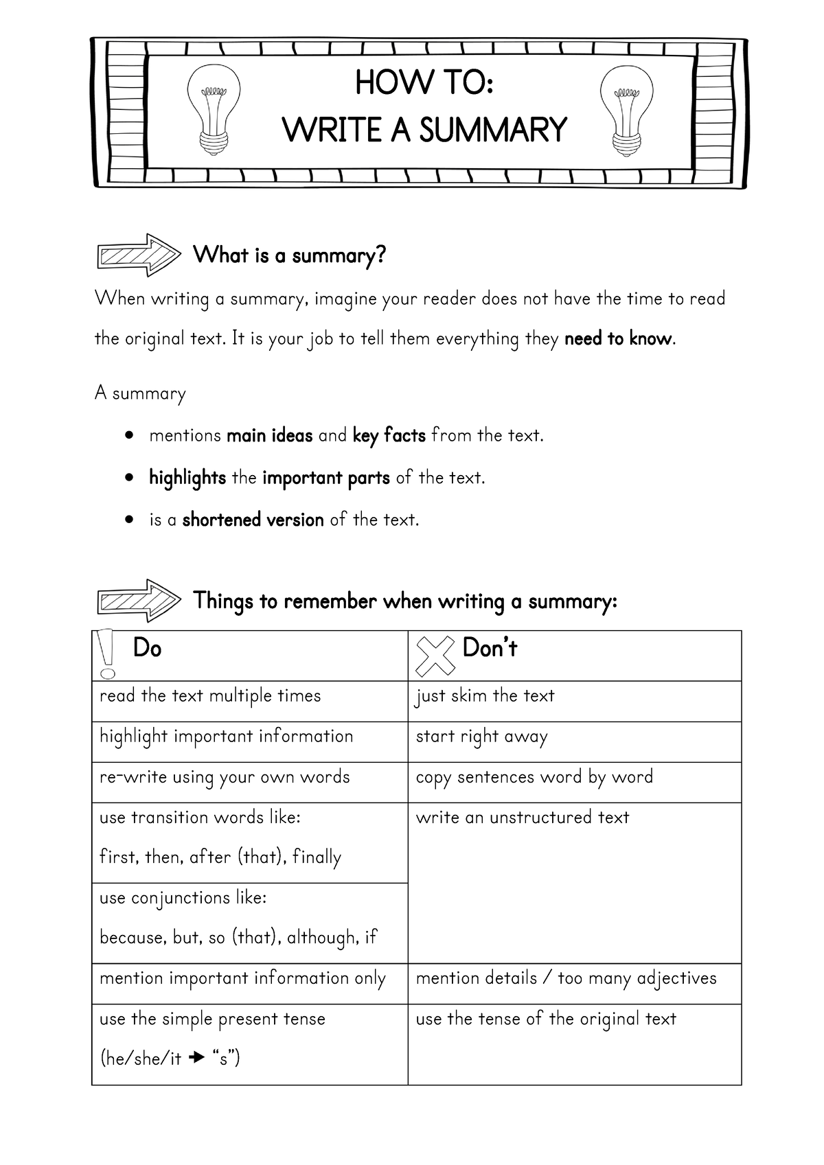 How To Write A Summary Page 1 HOW TO WRITE A SUMMARY What Is A 