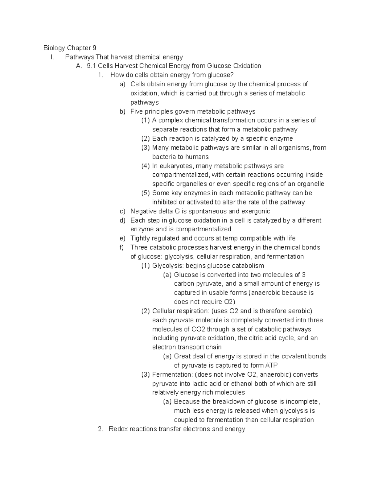 Biology Chapter 9 - Professor McGreevy - Biology Chapter 9 I. Pathways ...