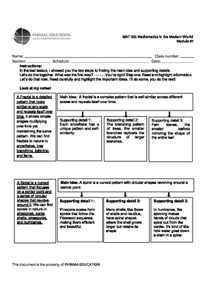 MAT 152 SAS#01 - Lecture notes in MAth 152 - Module # Name: - Studocu