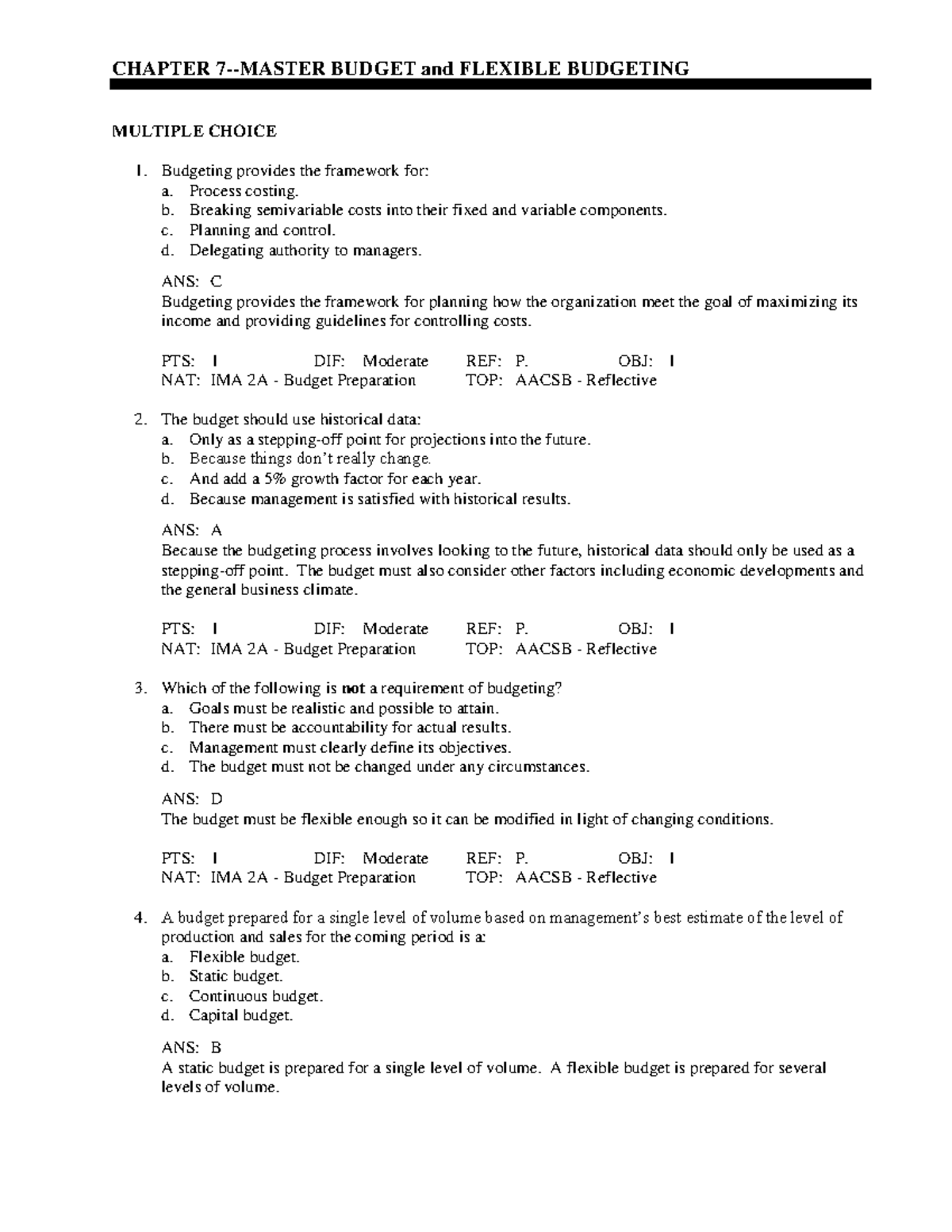 07 Master Budget Flexible Budgeting - CHAPTER 7-MASTER BUDGET And ...