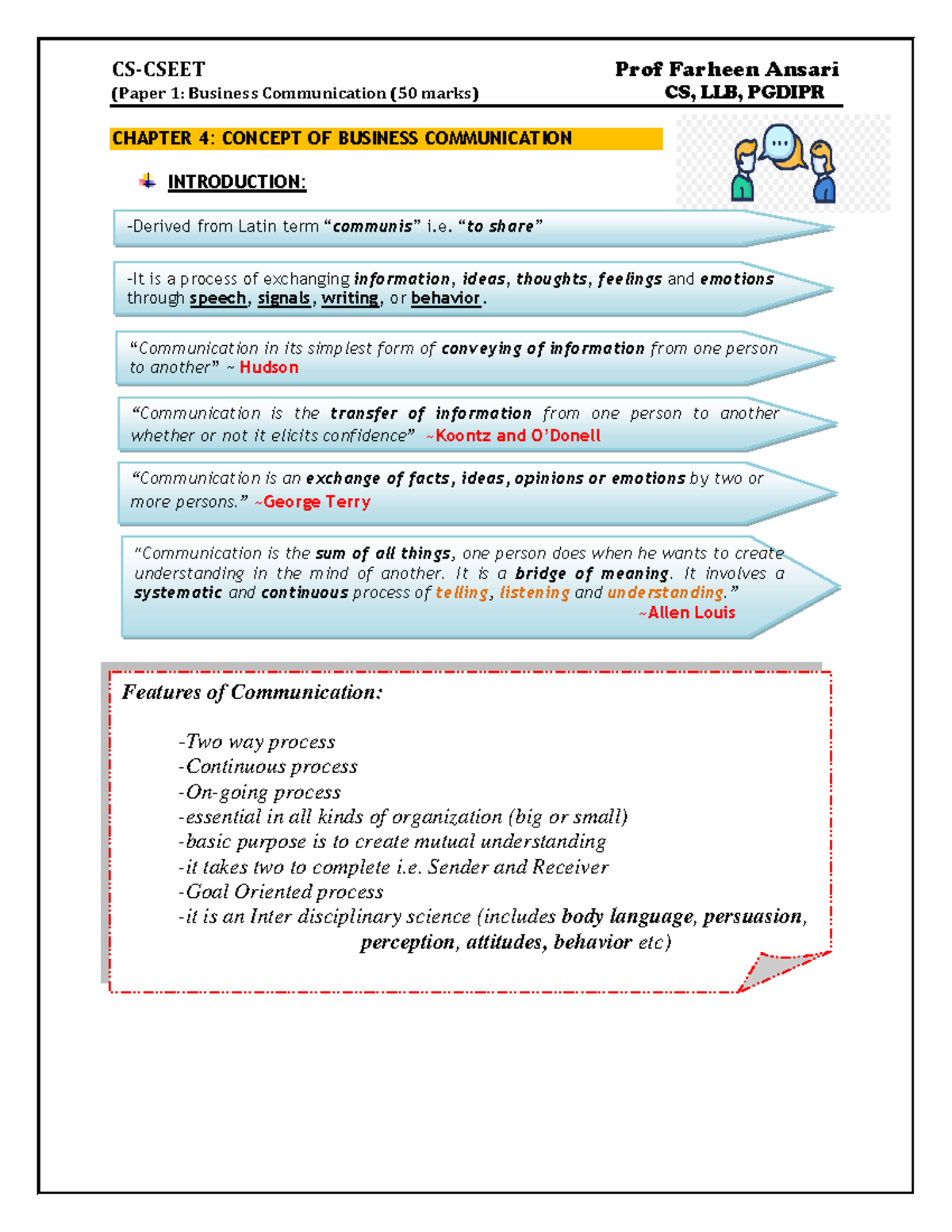 Cseet Chapter 4 Concept Of Business Communication - (Paper 1: Business ...