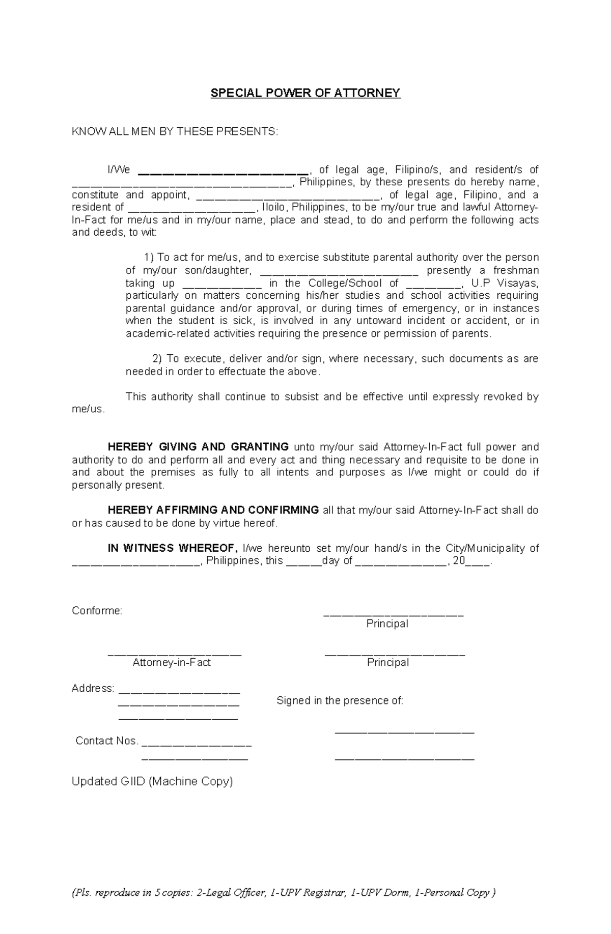 FORM-Special Power Attorney-Freshmen 2013-final - SPECIAL POWER OF ...