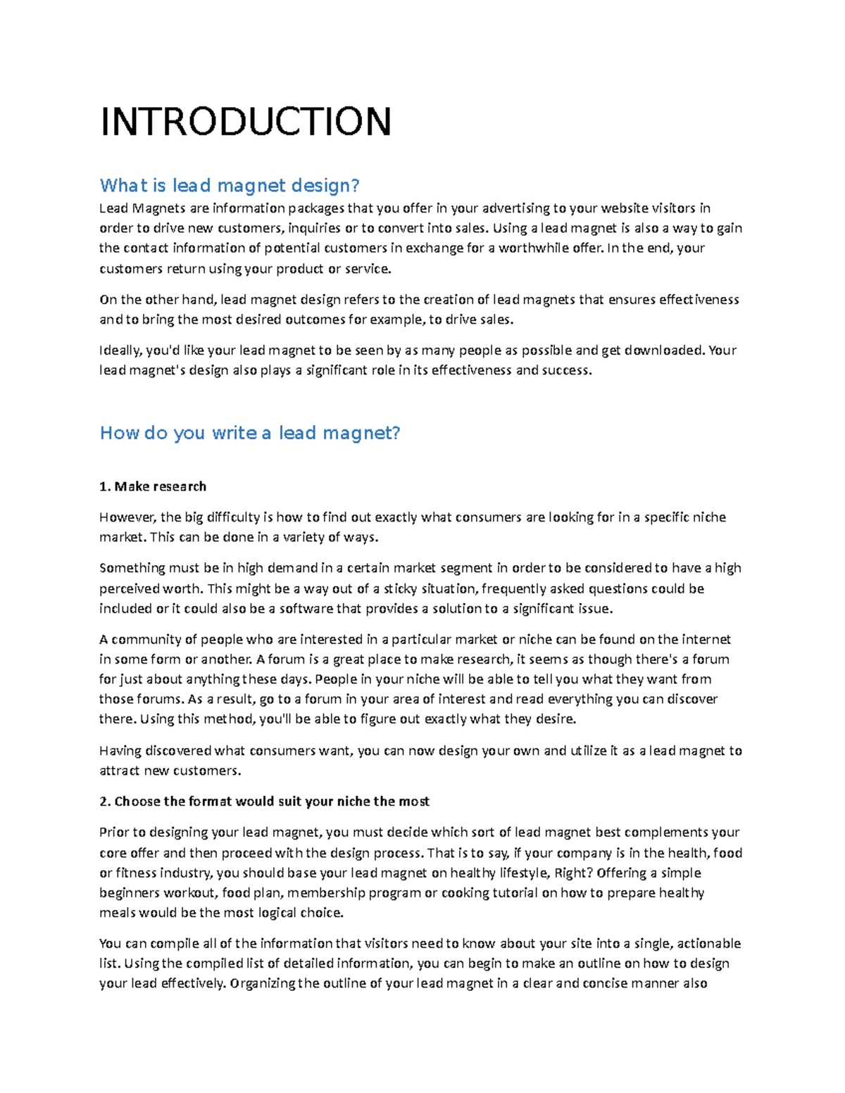 Lead design - This is just an essay - INTRODUCTION What is lead magnet ...