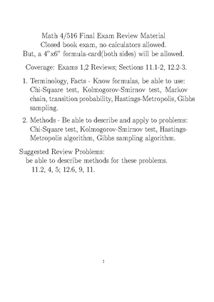 Review material midterm 1 - 1 Math 4/516 Midterm Exam 1 Review Material ...