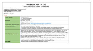 8º Planejamento - Projeto DE VIDA - PROJETO DE VIDA - 8 º ANO ...