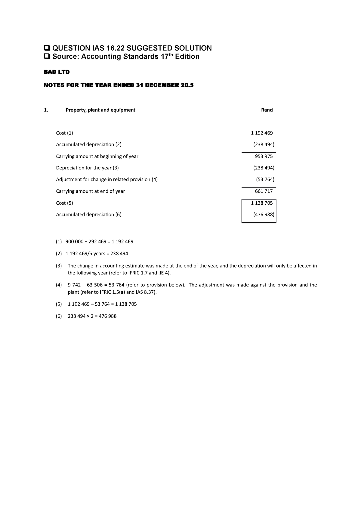 IAS 16 Question Bank Suggested Solutions - QUESTION IAS 16 SUGGESTED ...