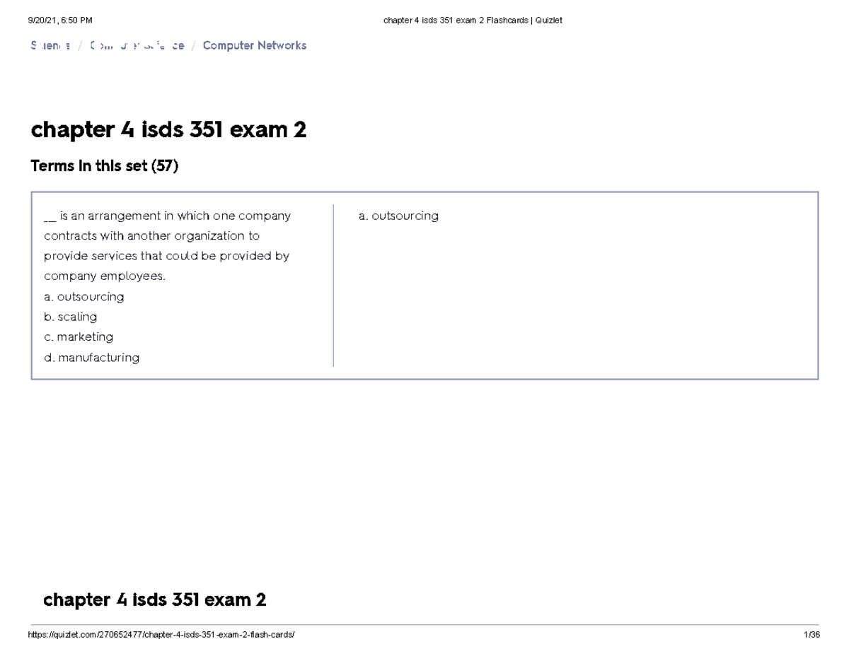 Chapter 4 Isds 351 Exam 2 Flashcards Quizlet - Chapter 4 Isds 351 Exam ...