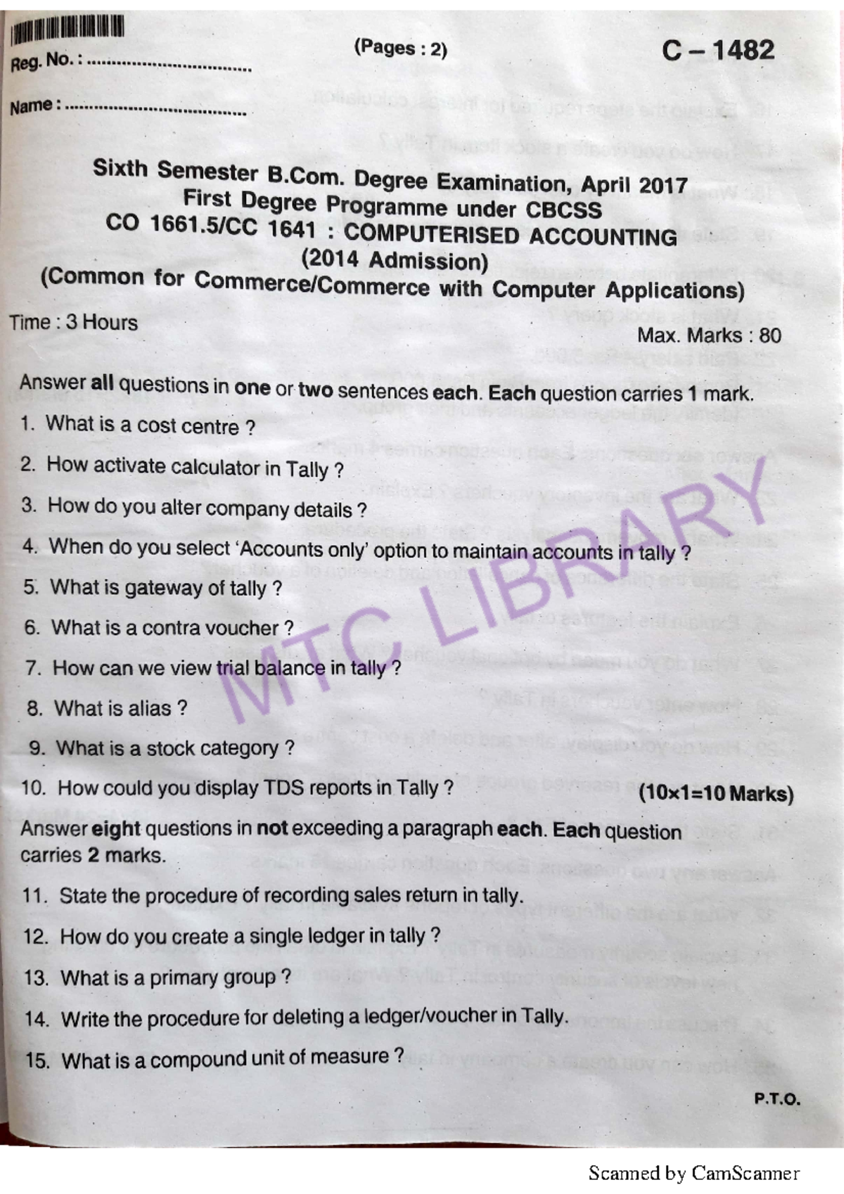 Computerised Accounting CC 1641 C-1482 - b.com with computer ...