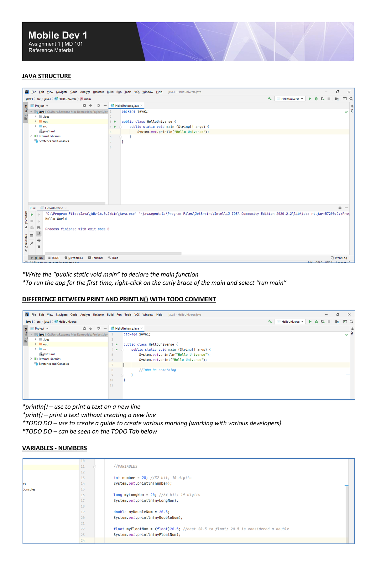 Assignment 1 Java 1 - For Advanced Reading - Java Structure *write The 