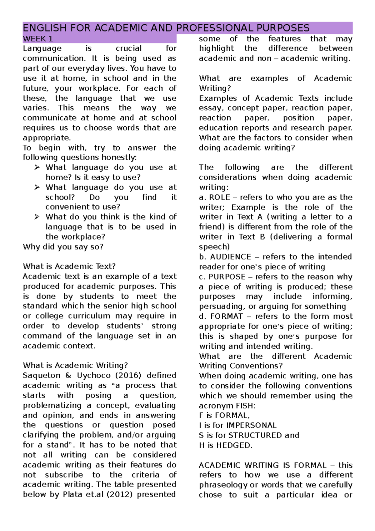 EAPP - lecture - WEEK 1 Language is crucial for communication. It is ...