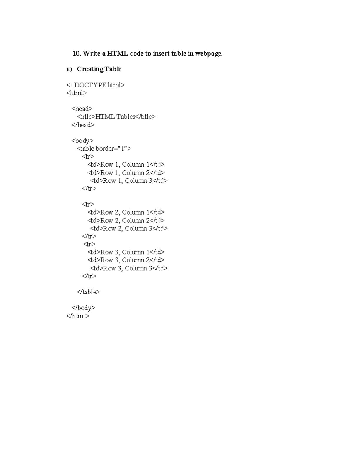 Iwt lab 2 - information technology - Write a HTML code to insert table ...