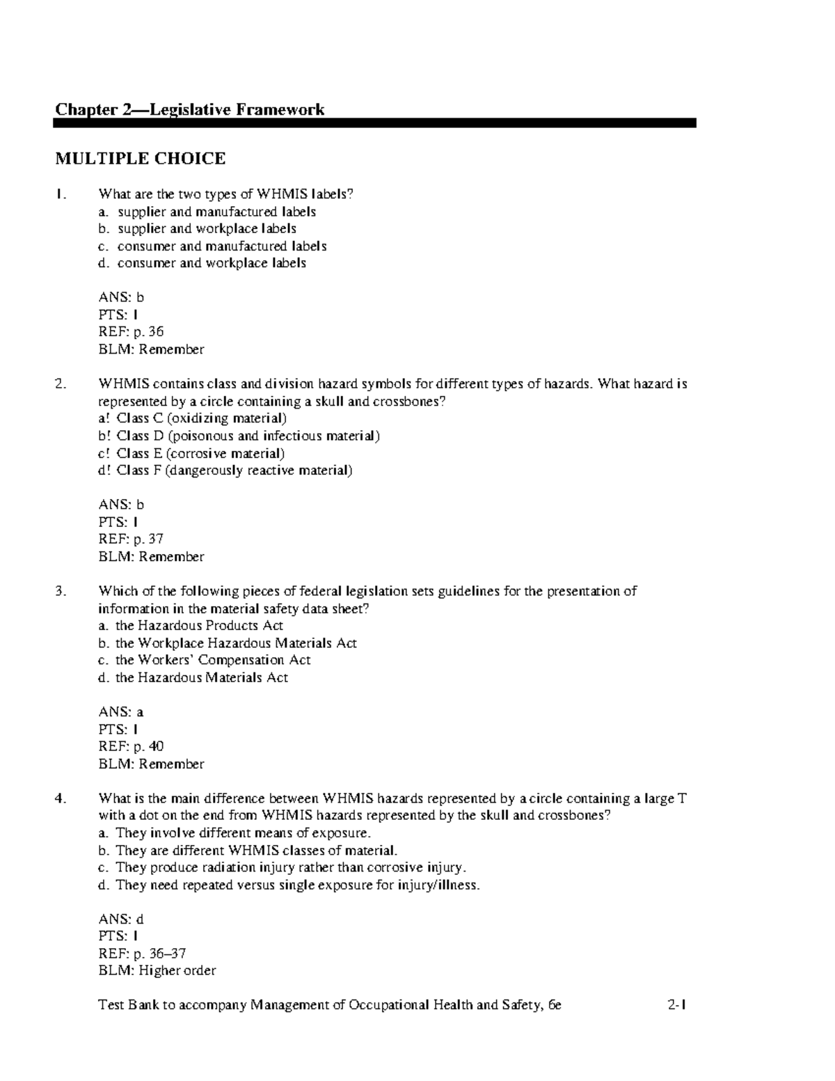 Exam 2018, questions and answers Chapter 2—Legislative Framework