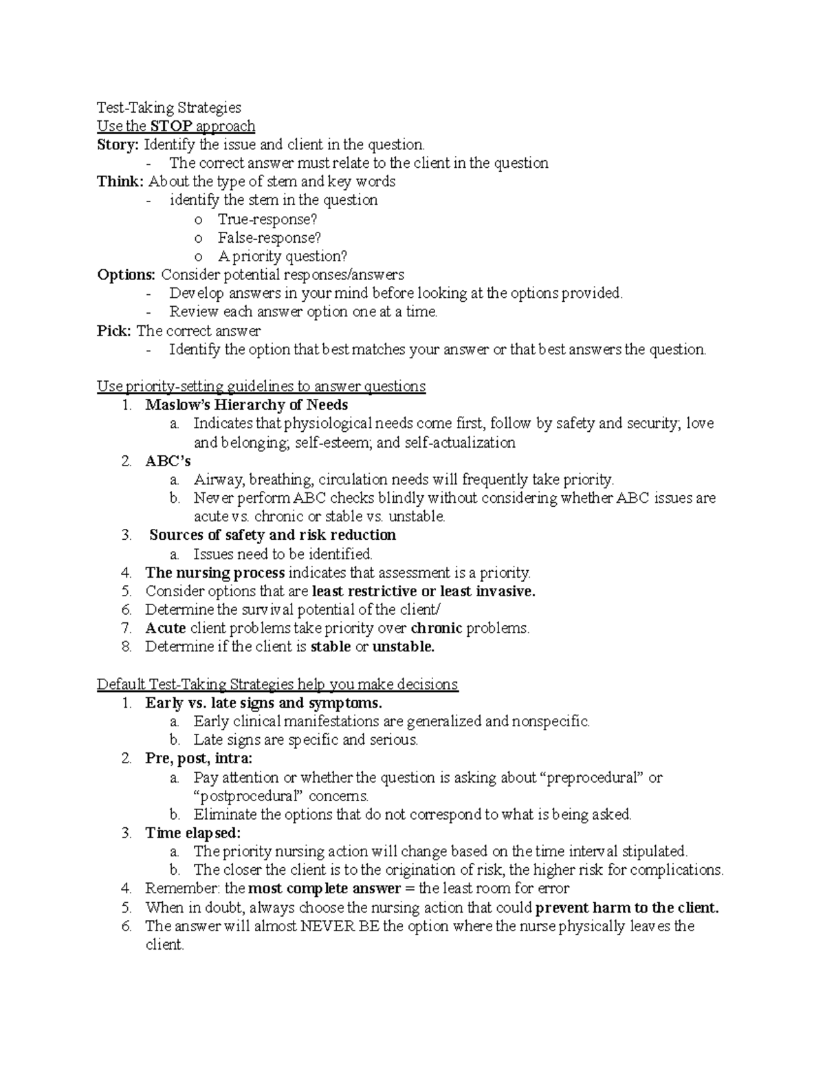 ATI Test Taking Strategies Test Taking Strategies Use The STOP 