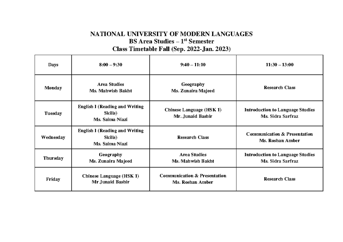 1663055743 Updated Timetable (13-09-2022) - BS Area Studies – 1 st ...