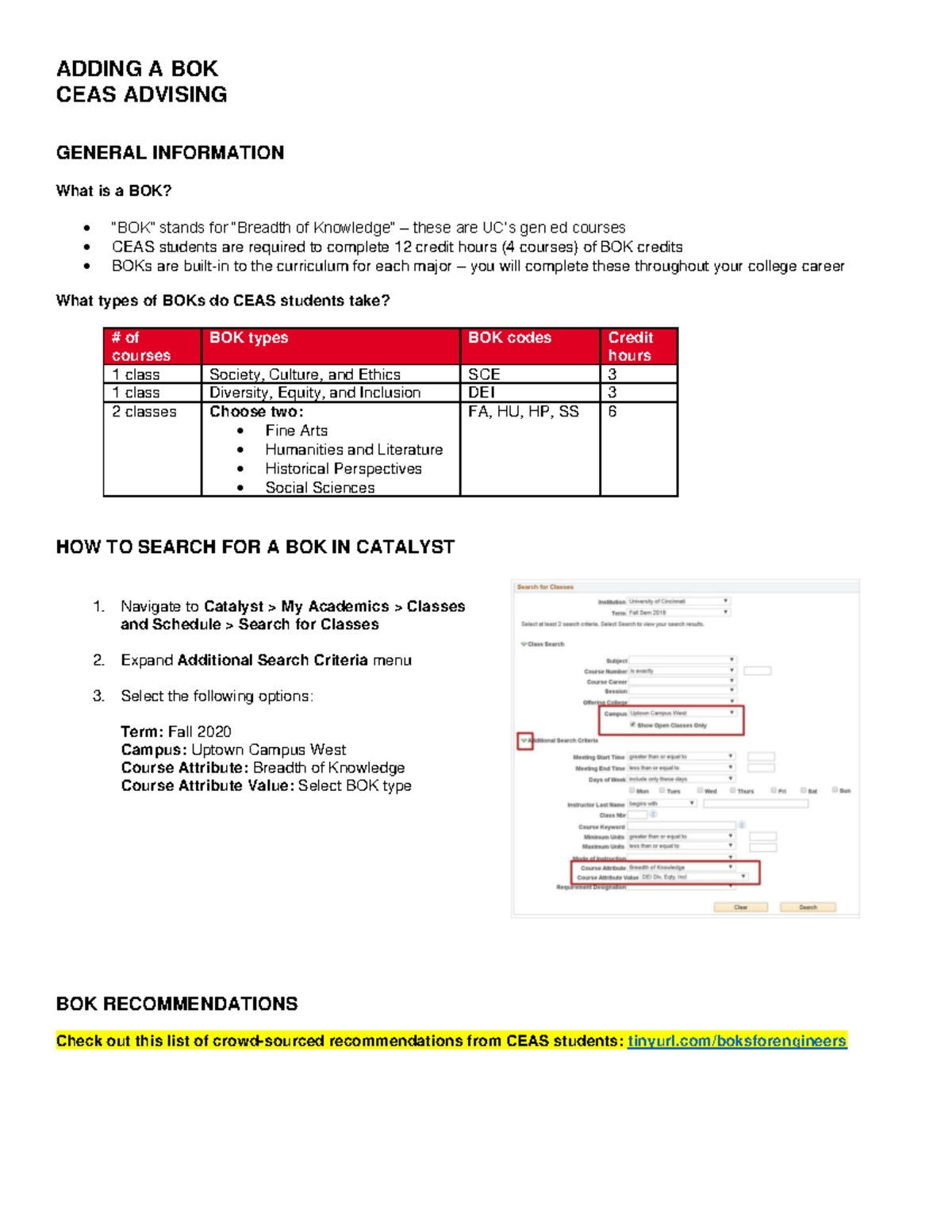 BOK Instructions A short guide to selectong the easiest gen ed