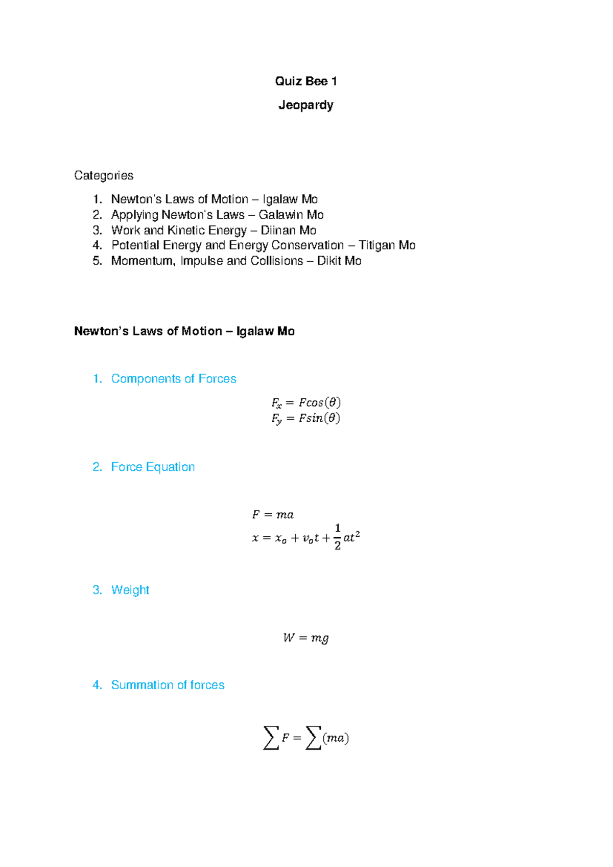 QuizBee1 Summary Oral Communication Quiz Bee 1 Jeopardy