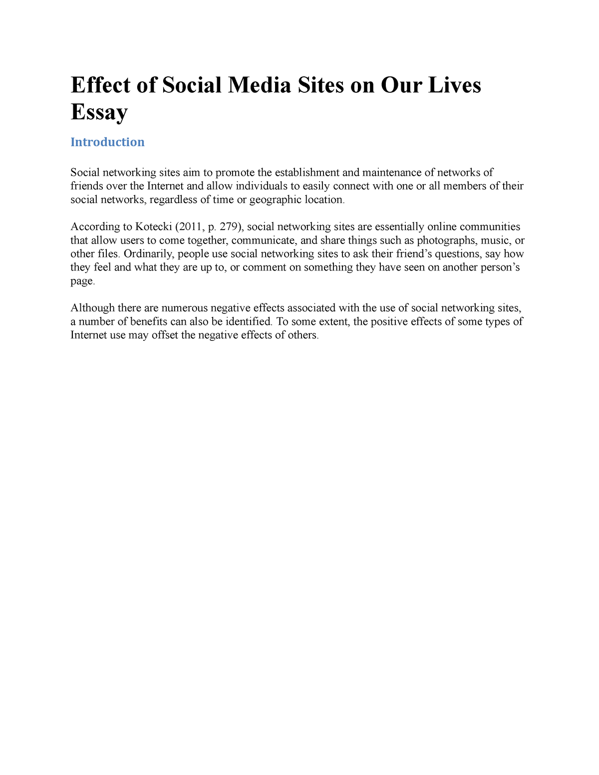 social media affects our lives essay