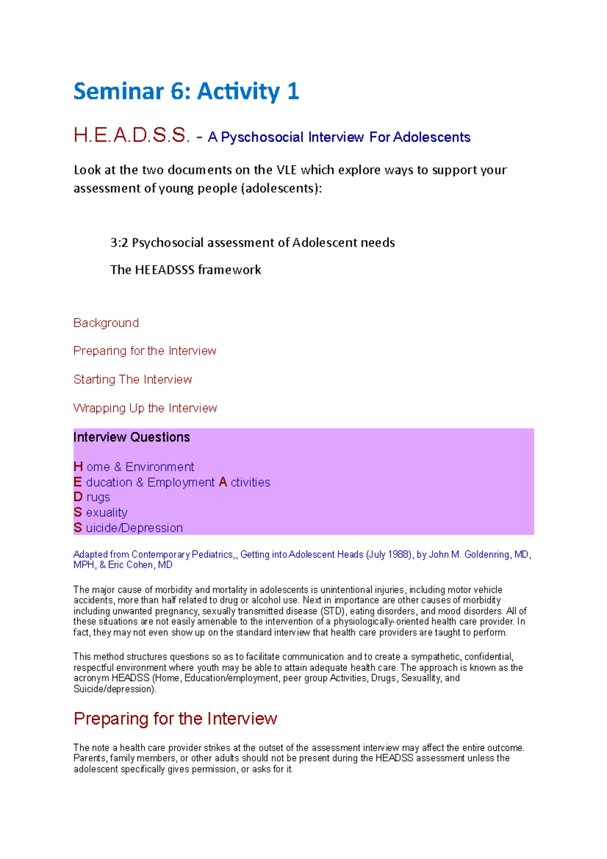 Seminar 6 Activity 1 Lecture notes 6 Seminar 6 Activity 1 H.E.A.D